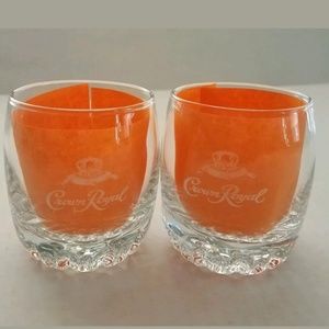 Vintage Two Sets of Crown Royal Etched Glasses